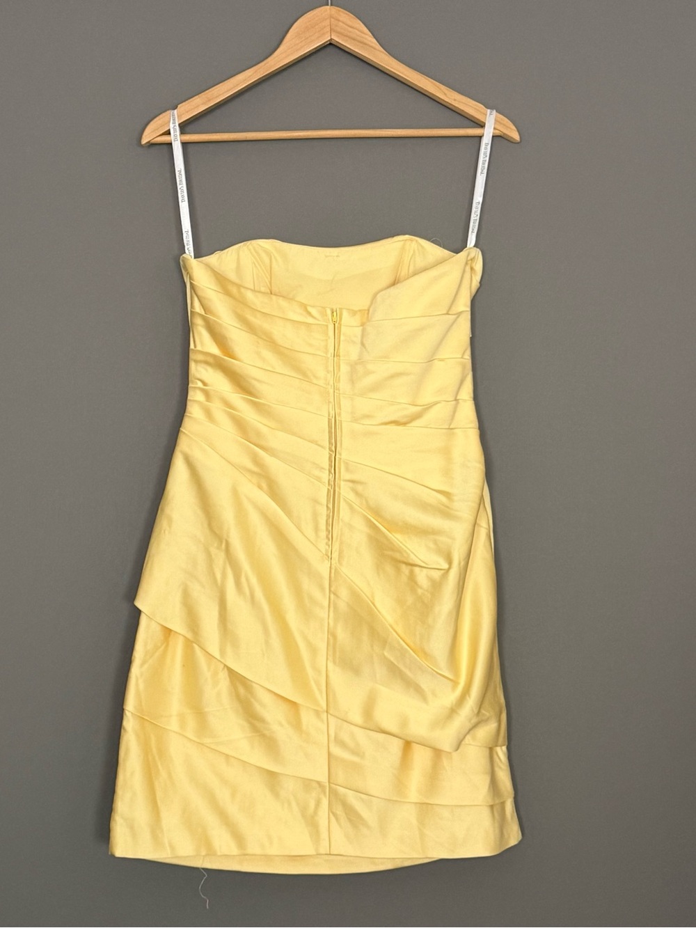 David’s Bridal Strapless Satin Ruched Mini Dress Butter Yellow Wedding Guest 8 - Picture 3 of 8